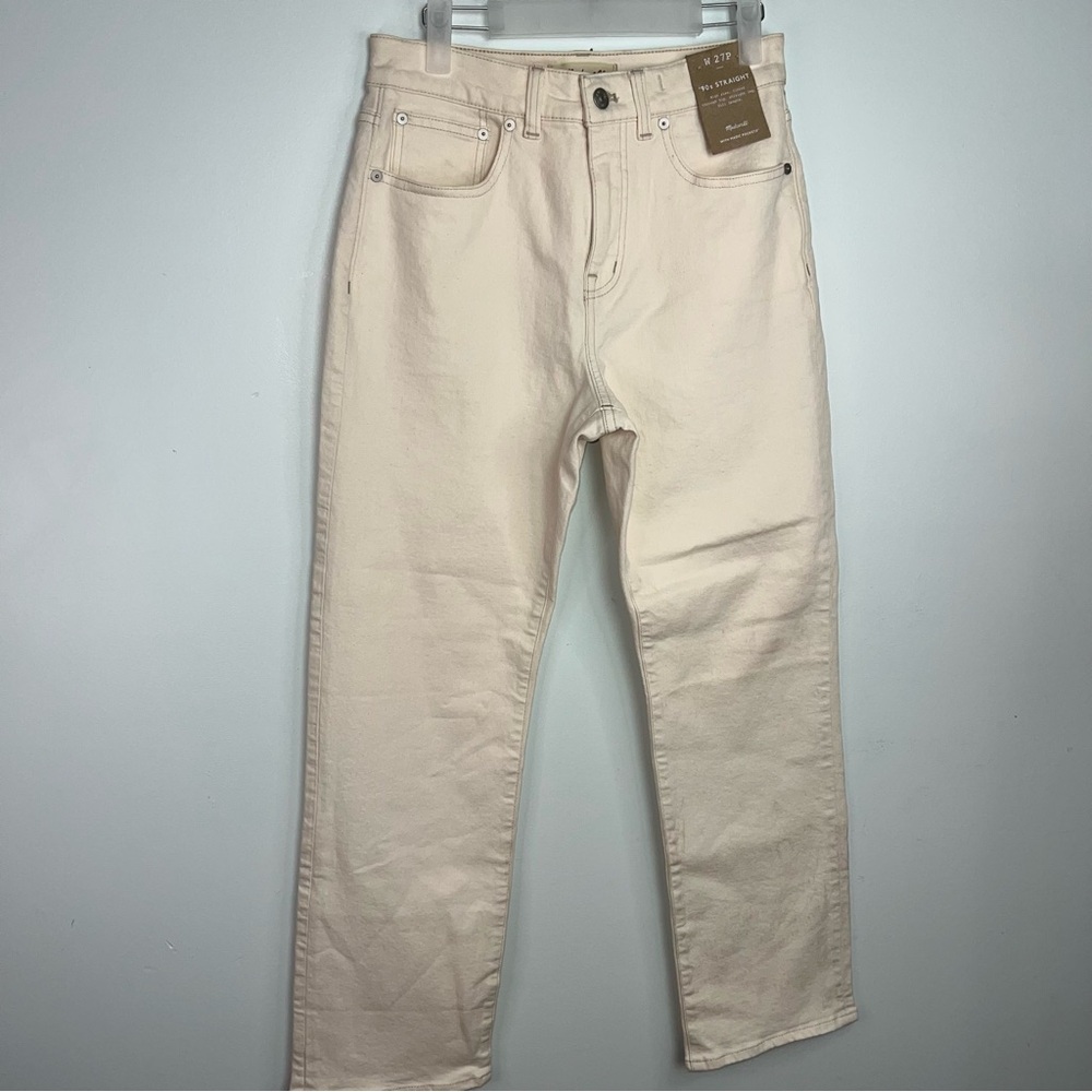 Madewell 90s Straight Leg Jeans Cream Ivory High Ride Denim Size 27 Petite 27P